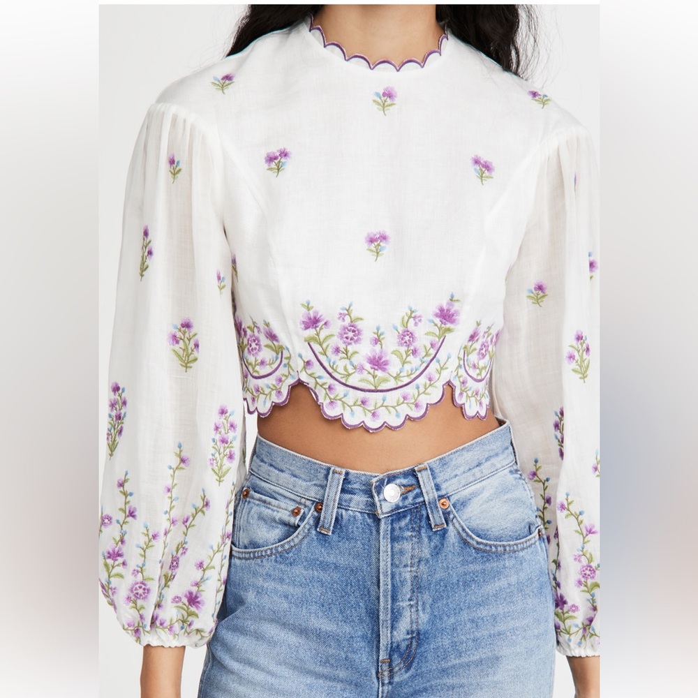 Zimmermann Poppy Scalloped Crop Top Embroidered Size 0 AU 2-6 US NWOT!